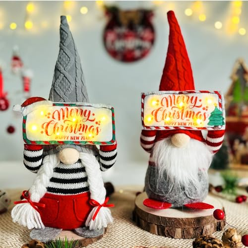 ACAREY Weihnachtsdeko LED Wichtel 2 Stück Weihnachten Deko mit Geschenkbox, Weihnachtsdeko Innen Wichtel Figuren Weihnachtsdeko Amerikanisch, Weihnachten Wichtel Set für Weihnachtsdeko
