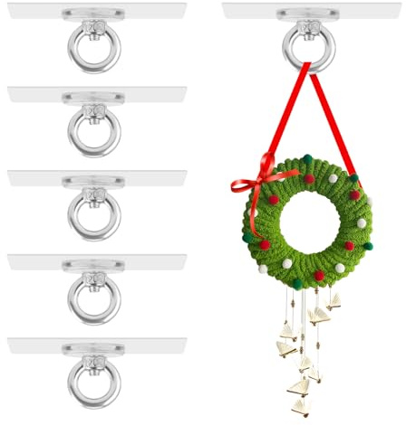 AccEncyc 6 Pack No Hole Adhesive Ceiling Hooks No Drill Ceiling Hanging Hook for Hanging Light Plants Lanterns Wind Chime Hanger Sticky Eye Hooks for Baby Mobile Curtain
