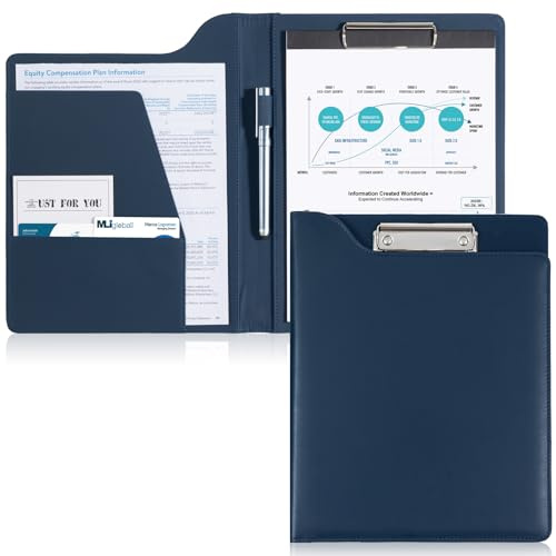ProCase Porte Documents A4 en Cuir PU avec Pince, Porte-formulaires Ordre de la Réunion Bloc-Notes A4 Dossier de Conférence Porte-Cartes Dossier, Planificateur, Classeur, CV et Interview -Marine