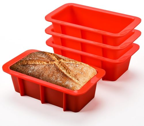 Silicone Mini Bread Loaf Pans for Baking, Small Loaf Pan Set of 4, 2.7x5.4 Inch Nonstick Bread Silicone Molds for Toast, Brownie, Loaf, Cake, Soaps