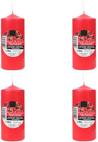 4 Stück Duftkerze Duft Waldfrüchte, Rot Stumpenkerzen 11x4.7cm, Duft Stabkerzen 25 Stunden Verbrennung