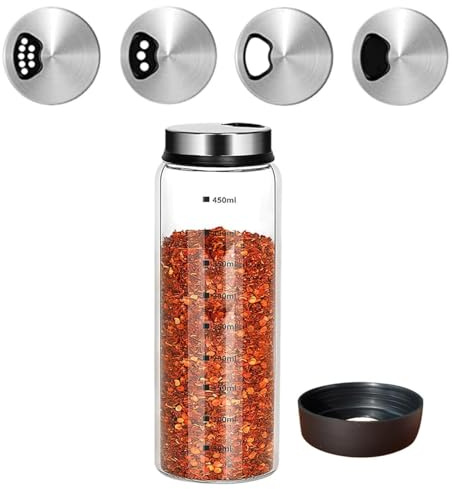 15 oz Large Salt Pepper Shakers with Adjustable Outlet Holes Clear Glass Shaker Bottles Spice Seasoning Cans for Kitchen Decor and Home Restaurant BBQ Camping Farmhouse Kitchen Accessories (450 ml)