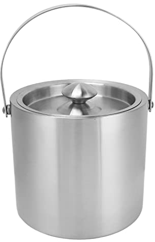 Seau à Glace en Acier Inoxydable à Double Paroi de 3 L, Seau à Glace Isolé avec Couvercle, Seaux à Vin en Métal pour Bière, Champagne, avec Poignées pour Parités, Accessoires de Bar à Domicile