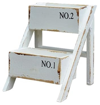 IOEDHW American Retro 2-stöckiger Holzleiter-Pflanzenständer, 26,9 cm hoch, bodenstehendes Pflanzenpräsentationsregal für mehrere Pflanzen, Pflanzen- und Blumenregal, Organizer-Gestell für Zuhause