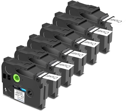 Cruxer 6er-Packung Kompatibel für Brother P-touch TZe-S251 Stark Klebend Laminierte Bänder，Schwarz auf Weiß 0,94'' 24mm x 8m Schriftband Ersatz für Brother PT-P710BT PT-E550WVP PT-P750W PT-2730VP