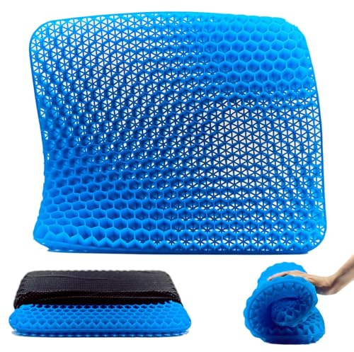 LunaValu Gel Seat Cushion, Breathable Honeycomb Design for Long Sitting, Pressure Relief Chair Pad for Office Chair, Wheelchair & Car Seat, Non-Slip Cover (Blue/Black)