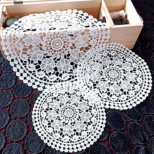 Anevous 6 Stück Runde Bestickte Tischset, Dekorative Tischmatte, Spitzendeckchen Placemat Spitze Tischmatte, Spitzendeckchen Tischdecke für Hochzeiten Geburtstagsfeier Vasen, Tischdecken,Weiß C 30cm
