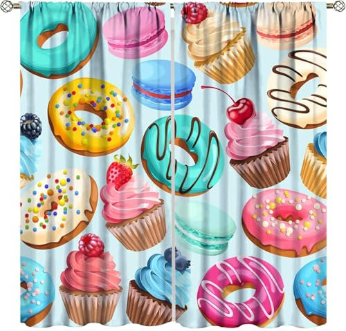 Vorhang Blickdicht Gardinen Mit Ösen - 2 Stücke 140 (B) X 160 (H) cm Verdunklungsvorhänge 3D Cartoon-Kuchen Muster Thermovorhang Für Kinderzimmer Schlafzimmer Weihnachtsgardinen 9426351274005