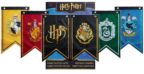 Harry Potter Banderines Decorativos Set de 6 Banderas para Fiestas Decoración Hogwarts para Cumpleaños Fiesta Infantil y Hogar Banderolas de Tela (Multi Flags)