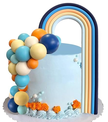 Blue Rainbow Cake Toppers Mini Balls Blue Orange Dog Cake Decorations for Birthday Baby Shower Party Supplies (Dark Blue)