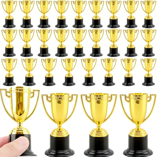 Cotiny 30 Pcs 4 Inch Mini Trophies Small Gold Trophy Cups Plastic Trophies Bulk for Kids Sports Tournament Participation Rewards Competitions Party Favors