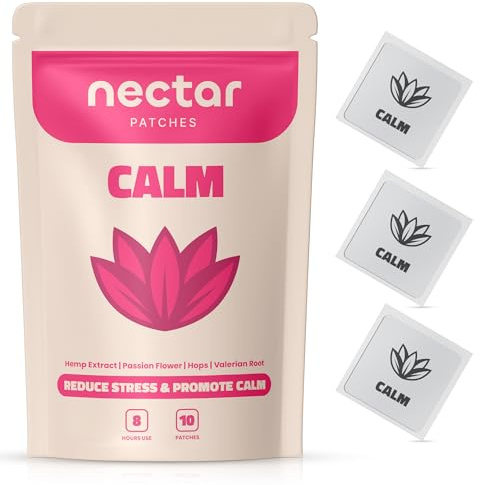 Nectar Calm Patches | 10-Pack for All-Day Relaxation & Unwinding | with Hemp, Passion Flower & Valerian Root