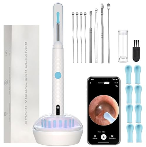 Zenora Ear Cleaner, Zenora Ohrreiniger, Ohrenschmalz Entferner Otoskop, Wifi Ohrenreiniger Kamera 1080P HD, 3.5mm Ohr Kamera mit 6 LEDs, Ohrreiniger mit Kamera & 8 Ohrstäbchen für Handy (Weiß)