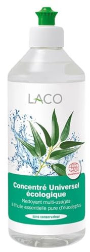 Laco - Nettoyant Sol 500ml avec Bouchon Doseur Certifié Ecocert Nettoyant Multi Surface (Carrelage, Lino, Parquet...), Nettoyant Vitre, Nettoyant Concentré Universelle Sans Colorant ni Conservateurs