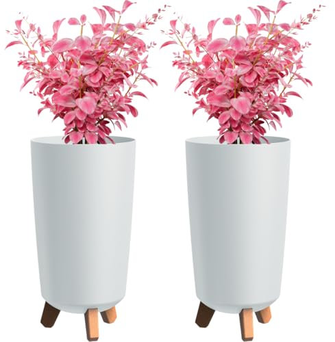 DTU24 2X Übertöpfe mit Füßen, Blumenübertopf, Blumenkübel matt, Pflanzkübel für Außen und Innen (2pack, Weiß ; Höhe 36,6 cm, ø 20 cm)
