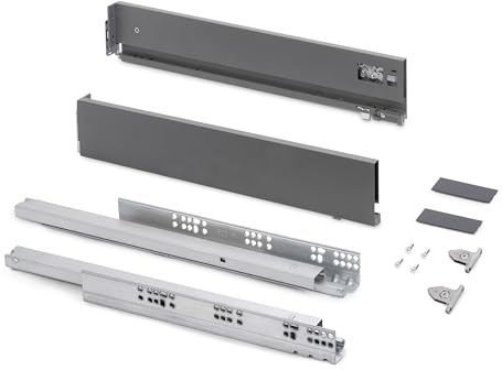 Emuca - Tiroir coulissant cuisine Vertex avec réglages 3D, H 93mm, 40kg, épaisseur de panneau de 18mm, profondeur 400mm, Acier, Gris antracite