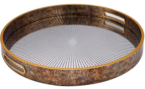 Round Sunburst Decorative Coffee Table Vanity Tray, Lightweight Acrylic Glass Candle Vase Holder