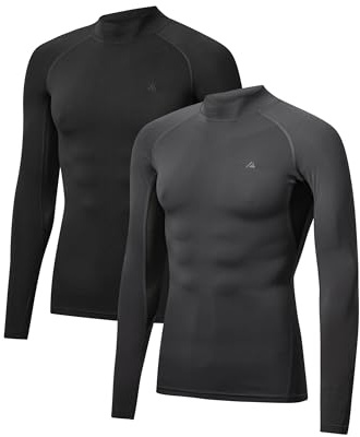 DANISH ENDURANCE T-Shirt de Compression à Manches Longues pour Hommes, Maille Respirante, Lot de 2, Multicouleurs (1x Noir, 1x Gris), XL