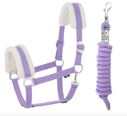 JA Horse JA4003 Comfort Halfter Set Karabinerhaken, Lavender, Cob | Comfort Pferdehalfter mit Kunstfell Führstrick Set, verstellbar mit Karabinerhaken für Pferd Holzpferd