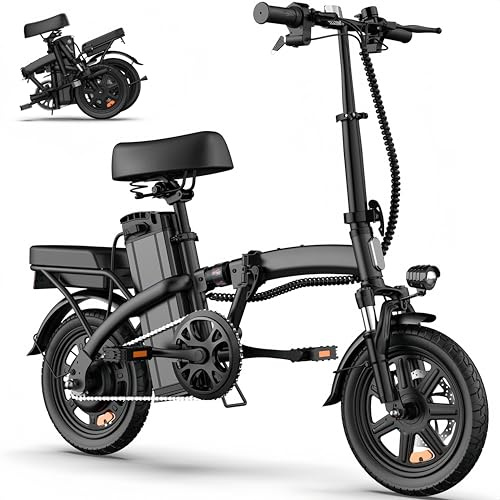 DEEPOWER Fällbar elcykel | 14 Elcykel | Avtagbart batteri 48V 17,5Ah | 42-65 km räckvidd (PAS) | Multi-Shock | Stadscykel för vuxna (17,5Ah)