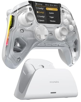 FIEHDUW NO DRIFT ManbaOne Interaktiv Skärm Spelkontroll för PC/Switch/Switch 2/iOS/Android, 1800mAh Hall Effect-kontroll med LED, Mappningsknappar, Laddningsstation (Vit)