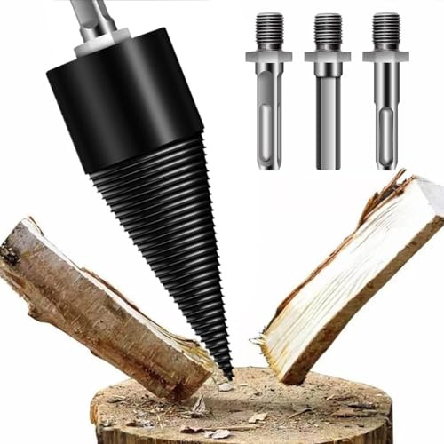 Heavy Duty Log Splitter Drill Bit, Firewood Wood Splitter Drill Bit, 4pcs Log Kindling Wood Splitting Drills Bits Set, Electric Hammer Drill Screw Cone Driver With Round Hex Square Shk, 42mm
