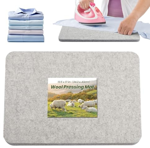 BREENHILL Wool Pressing Mat 13.5x 17 – Portable Felt Ironing Mat for Quilting & Sewing, 1/2 Thick Heat Reflective Wool Pad(Light Gray)