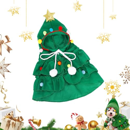 Katzen Weihnachtskostüm,Haustier Weihnachtskostüm,Weihnachtsmütze Welpen-Weihnachtsumhang,Cosplay Kleid für Weihnachten,Weihnachtsoutfit Katze Umhang für Katzen und Hunde Einem Gewicht von 5–7 kg,Grün