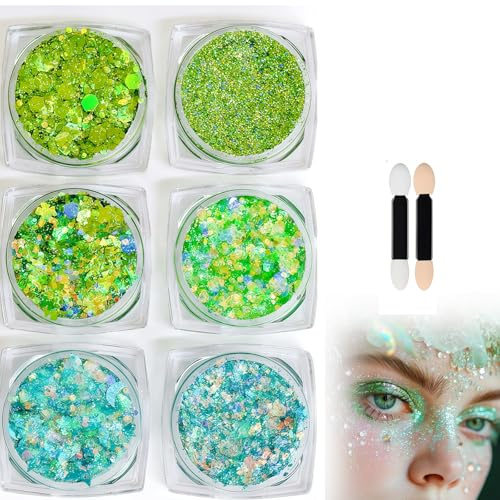 Paillettes de Corps, 6 Couleurs Paillettes Visage Festival Maquillage, Paillette Maquillage Set pour Cosmétique Visage Lèvres Ongles Festival Fête Maquillage Décoration Fête Noël Pâques