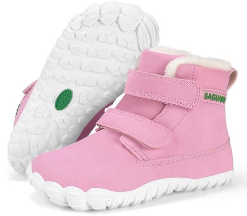SAGUARO Botas Barefoot Niña Botas Nieve Niño Abrigadas Zapatos Invierno con Forro Cálido Zapatillas Barefoot Ligera Repelentes al Agua, Rosa, 29