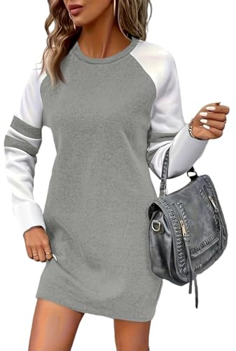 ZRYAZQ Sweatkleid Damen Langarm Ohne Kapuze Pulloverkleid Damen Oversize Elegant Winterkleid Kurz Farbblock Sweatshirtkleid Winter Herbstkleid Kurz Sweatshirt Kleider Longpullover Lässig Pullikleid