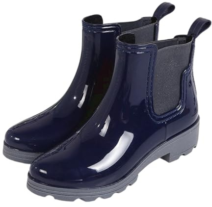 Stivali da Pioggia da Donna Wellies Ankle Boots Impermeabili Chelsea Boots Stivaletti Pioggia Gomma Stivaletti Corti Impermeabili di Gomma con Tacco Basso Antiscivolo per Esterni