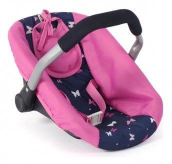 Cosy Poupee jusqu'a 50 cm, Papillons Rose - Siege Auto, Porte Poupon Voyage, transat - avec Ceinture - Set Jouet Fille et Carte