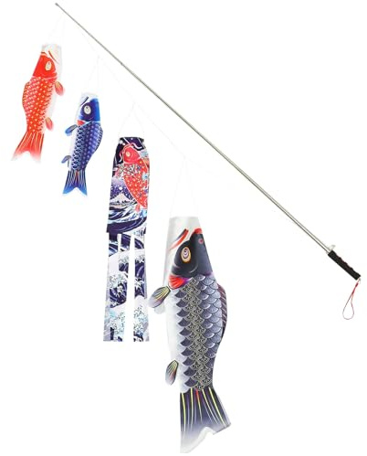 HIAKDOFT Japanischer Koinobori Karpfen Windsack Außen Hängedeko für Restaurants Wetterfeste Koi Flagge mit Fransen Japanische Windfahne für Garten und Sushi Lokal