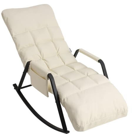 HaiYiZuhause Standard Schaukelstuhl aus Kratzstoff Schaukelsessel mit 5-Fach verstellbare Rückenlehne, bis 160 kg belastbar, ergonomischer Relaxsessel Lesesessel für Wohnzimmer & Schlafzimmer, Beige