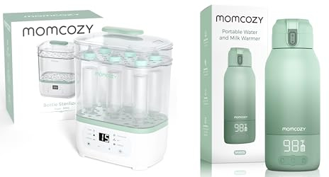 Momcozy Tragbarer Flaschenwärmer Baby für unterwegs, 500ml Kapazität & Elektrischer Dampfsterilisator für Babyflaschen – 3-in-1 Sterilisiert