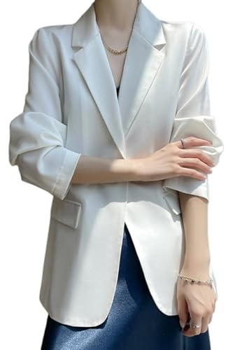 LCDIUDIU Blazer da Donna in Raso Setoso, Eleganti E Casual, Giacca da Completo Monopetto A Maniche Lunghe con Revers Tacca, Estiva, Leggera Ed Elegante, Capospalla Lavoro per Ufficio E Tutti I Gior