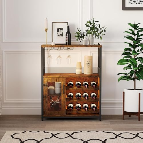 Litake Weinschrank Industrial, Bar-Schrank mit Gittertür | Industrial Weinschrank mit verstellbaren Böden, Kaffeebar-Design, Gittertür und Lamellenoptik für Küche und Esszimmer