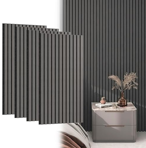 XMTECH Akustikpaneele Holz 4er Set 120 x 60 cm, 3D Holzoptik, Eiche Schwarz | Natürliche Optik, einfache Wandmontage, flexibel zuschneidbar, geeignet für Heimkino, Musikraum und Homeoffice