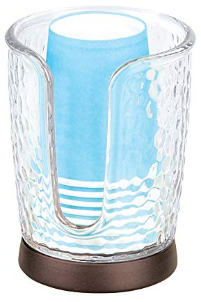 iDesign Rain Disposable Paper and Plastic Cup Dispenser Holder for Master, Guest, Kids' Bathroom Vanity and Countertops, 3.10 x 3.10 x 4, Clear and Bronze
