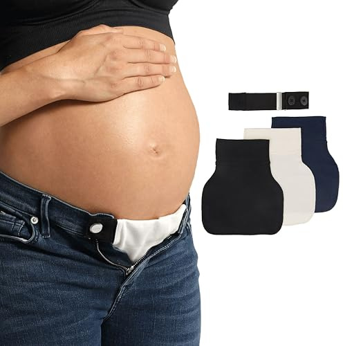 Carriwell Flexi-Belt Extensor Pantalón Embarazada en Algodón Orgánico – Práctico y Ajustable, 3 Colores Incluidos | Convierte Tus Pantalones y Faldas en Ropa de Maternidad