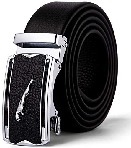 Mens Designer Belts Genuine Leather Belt Jaguar Business Suits Casual Reversible Buckle with Automatic Buckle Ratchet (Fit 42”-45“(115cm) Waist, Silver1)