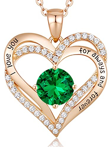 CDE Kette Damen 925 Sterling Silber Messing Herz Anhänger Halskette für Frauen Schmuck Geburtstags Geschenk für Sie Freundin Weihnachten Valentinstag Muttertags (925 Sterlingsilber, Roségold-05-Mai)