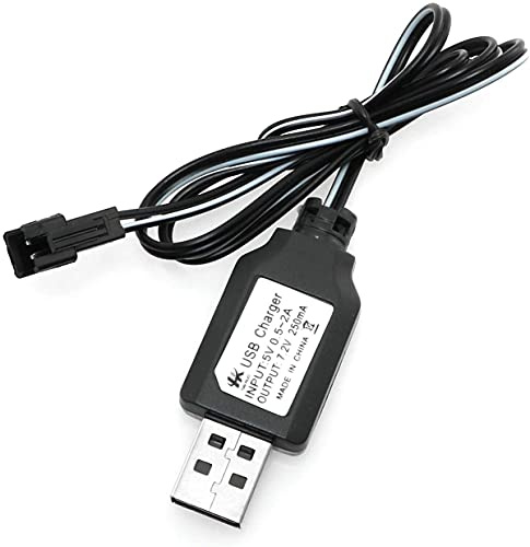 YUNIQUE GREEN-CLEAN-POWER - USB-Laddkabel SM-2P 250mAh | För 7.2V Ni-Mh Batterier till RC Bilar, RC Helikoptrar | Snabbladdning, Mer än 18 Minuters Speltid, sm-2p laddare, Plast