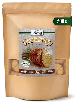 Biojoy Ekologiska torkade ananasringar, osvavlade, 500 g | Utan tillsatt socker