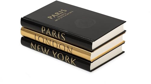 Decorative Books for Home Decor – Decorative Hardcover Display Faux Books for Bookshelf – Black and Gold Foiled Decor Books for Coffee Table – Fashion Designer Books Decor Set of 3 (Black and Gold)