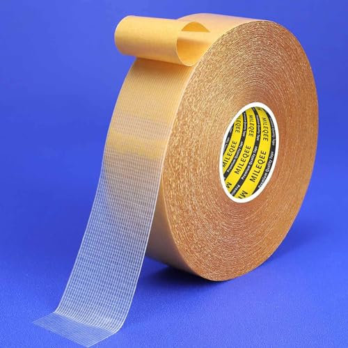 MILEQEE 1 Roll Double Sided Tape Heavy Duty, 1.18inx66FT(20m), Universal High Tack Strong Wall Adhesive with Fiberglass Mesh, Super Sticky Resistente Clear Tape, Easy Use Transparent Tape