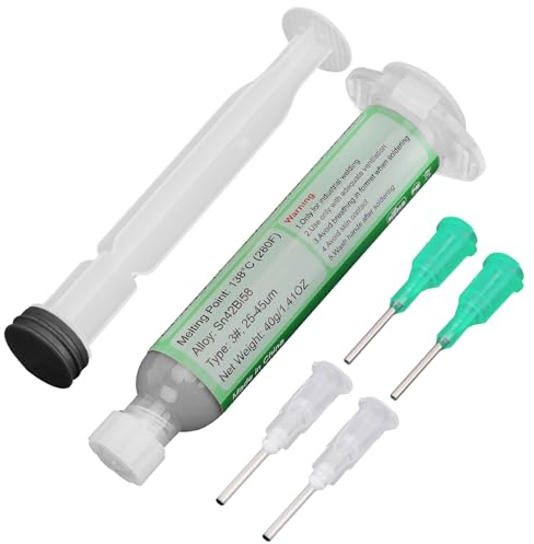 Gruiqrd Spritzenlötpaste Flussmittel Sn42 Bi58, Bleifreies Lötpaste, Lötflussmittel Zinnpaste,Niedrigtemperatur Lötzinn Paste 138 Grad, für BGA LED SMD SMT Lötzinn (1.41oz/40g)