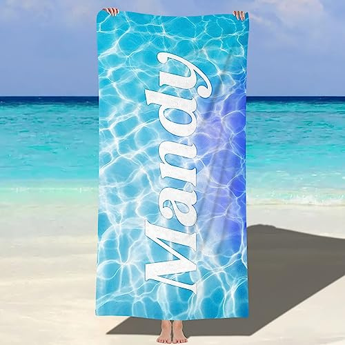 Jodimitty Mikrofaser Strandtuch Personalisiert Name für Erwachsene Kinder, Sandfrei Schnelltrocknend Leicht, für Strand Pool Bad Familienfeiern Partygeschenke, 120/152/180cm (Wasserrippel 1)
