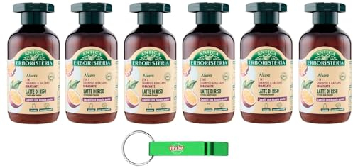 6 x Antica Kräuterboristeria Feuchtigkeitsspendendes Shampoo Reismilch, Shampoo und Spülung für Haare mit doppelten Spitzen mit natürlichen Inhaltsstoffen, Flaschen à 225 ml + Schlüsselanhänger Beni
